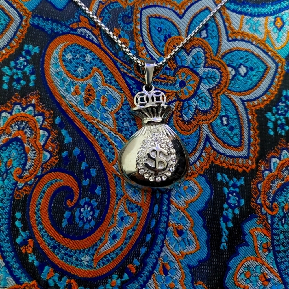 Silver Money Bag with Crystals Stainless Steel